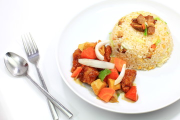 Fried rice and Fried sweet and sour sauce
