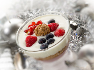 fruit dessert on christmas table, selective focus