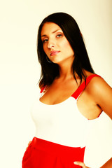 Sexy latin woman in short red hot dress