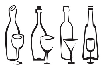 bottles and glasses set