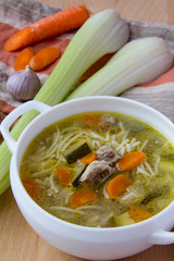 Сhicken soup with vegetables and vermicelli