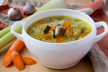 Сhicken soup with vegetables and vermicelli