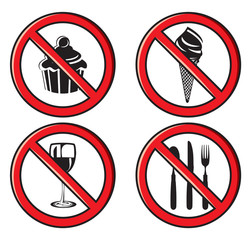 no eating, no food allowed sign set