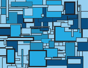 Abstract blue rectangles of various shaves and sizes