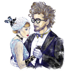 Retro image of classical dance - young pair of lovers dancing.