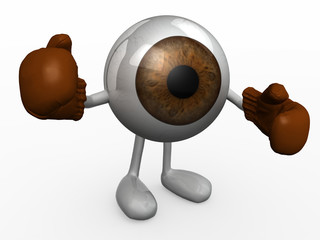 eyeball with boxing gloves fighting, 3d illustration