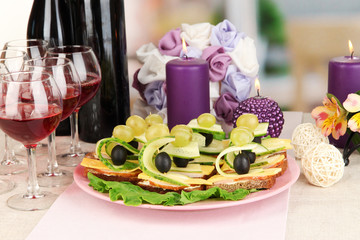 Canapes and wine in restaurant