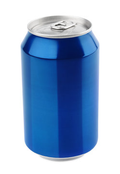 Blue aluminum can isolated on white with clipping path