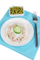 Healthy food on plate isolated on white