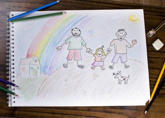 Dibujo infantil de una familia diferente