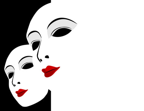White mask and black and white background