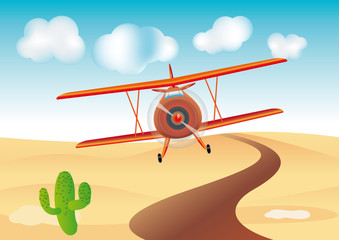 avion de dessin animé voler sur le désert