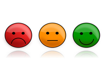 Three smilies from the traffic light in the mirror