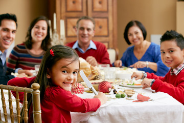 Fototapeta na wymiar Wielu Rodzina Generation świętuje z posiłek Bożego Narodzenia