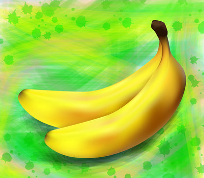 Two bananas on a green background