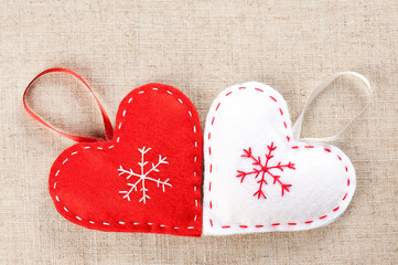 Two felt hearts