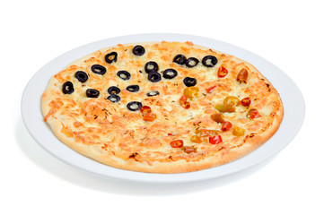 Pizza with olives and chilli