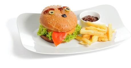 Smiling burger and fries