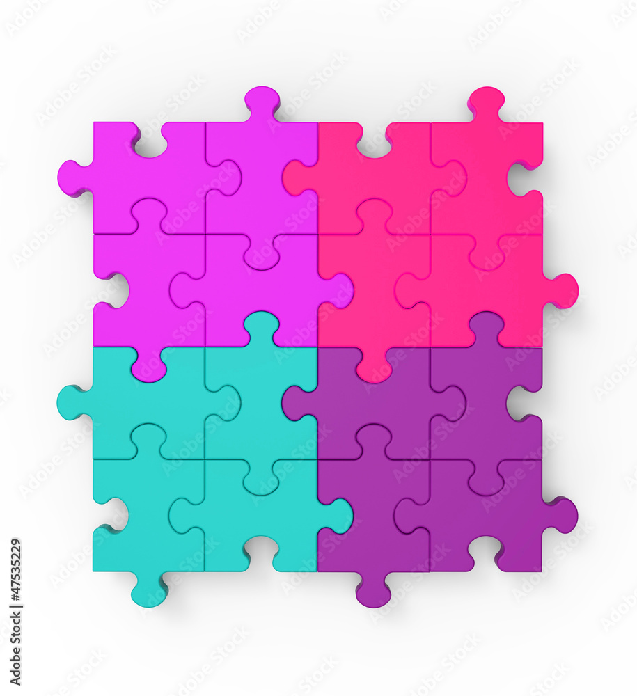 Poster multicolored puzzle square shows completion