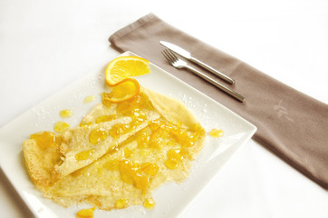 Crepe Suzette, pancake with orange marmalade