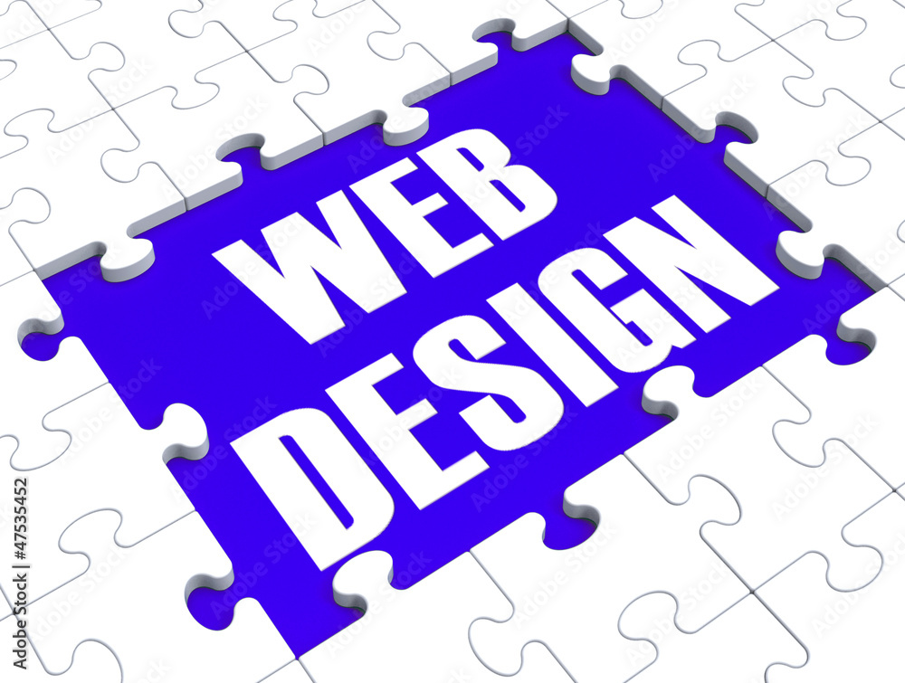 Poster web design puzzle shows website content