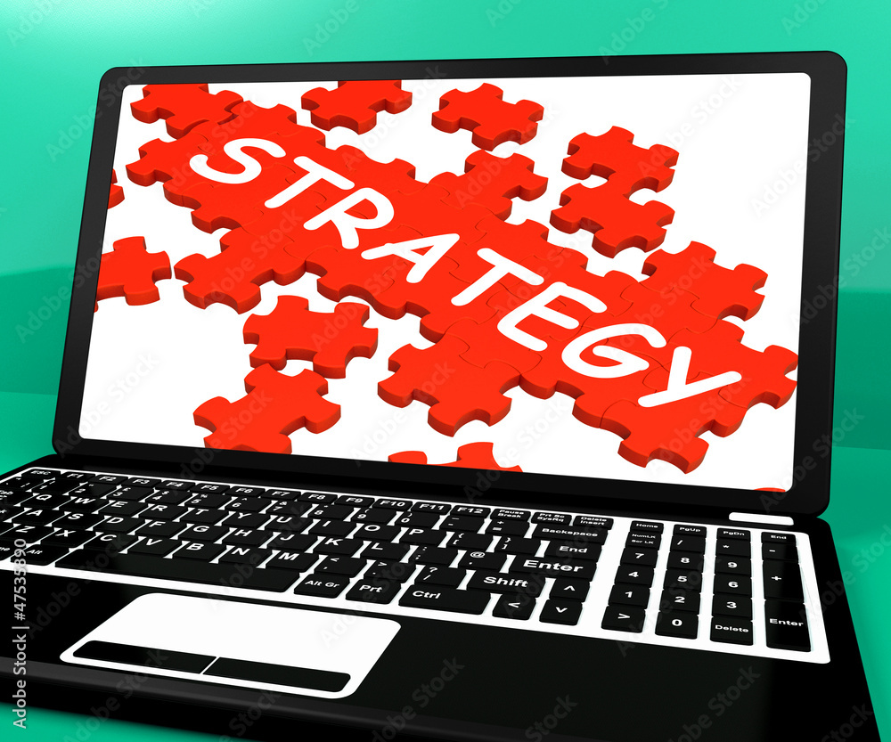 Poster strategy puzzle on notebook showing online solutions