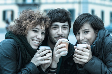 Group of Friends with Hot Drink on Winter