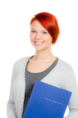 junge frau mit bewerbungsmappe
