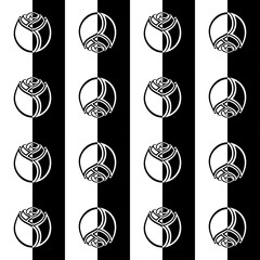 Seamless black and white pattern with roses