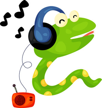 cute snake listening music