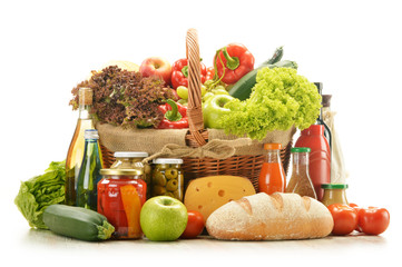 Composition with grocery products in shopping basket