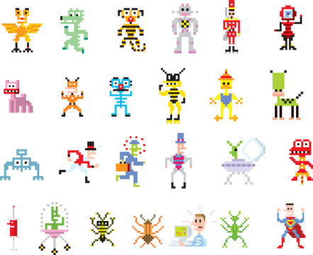 Group of pixel illustrations