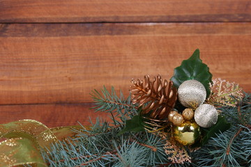 Christmas composition with fir branches and decorations
