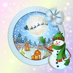 Christmas background with happy snowman
