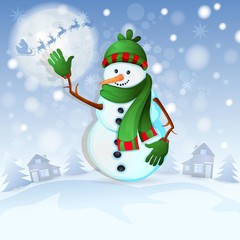 Christmas background with happy snowman
