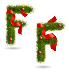 Christmas-related decorative alphabet F