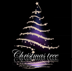 Christmas tree from gold stars on the black background