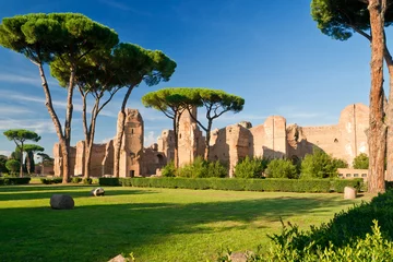 Fototapete Rome Caracalla-Thermen in Rom, Italien. Landschaft der antiken Romsn-Ruinen im Sommer.