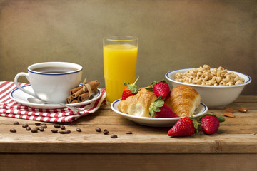 Breakfast setting on wooden table