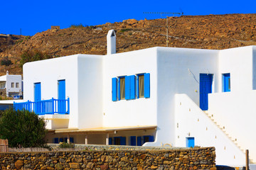 Traditional view of whitewashed houses  Mykonos Island Cyclades © korpithas