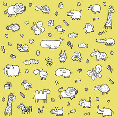 Naklejka premium Cute Animals SET XL in black and white
