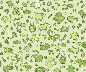 Animals Texture : seamless pattern for kids in green tones