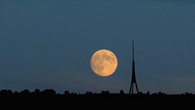 Latvia Riga TV Tower moonrise