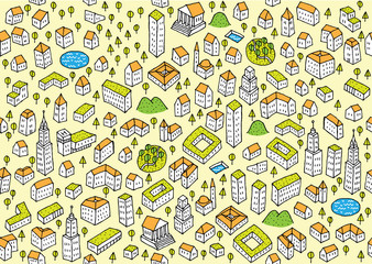 Architecture Set: Seamless pattern and set of small  icons