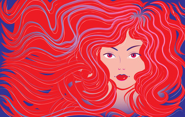 Beautiful woman with flowing hair. Vector illustration