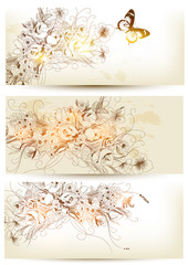 Set of flower hand drawn backgrounds
