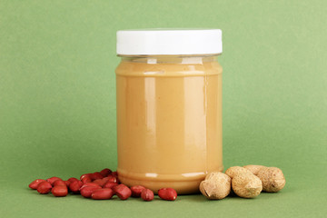 Delicious peanut butter in jar of peanut near