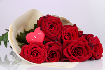 Beautiful bouquet of red roses with valentine