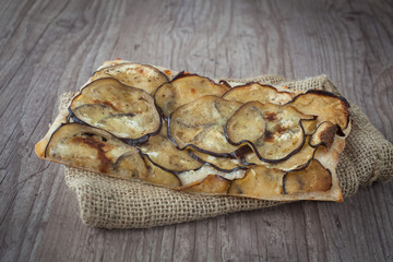 Sliced pizza with eggplants