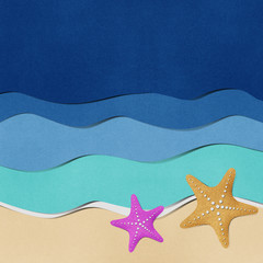 Fototapeta na wymiar Starfish on beach recycled paper.